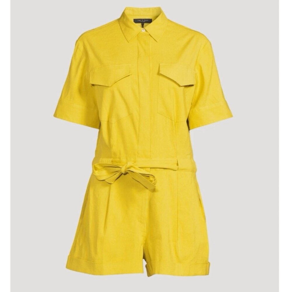 NWT Rag & Bone Chartreuse Linen Utility Romper Size 4